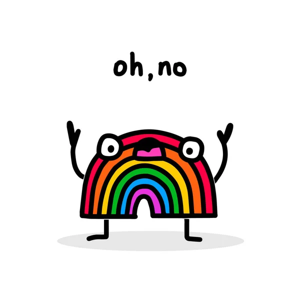 Oh no espressivo arcobaleno disegnato a mano illustrazione vettoriale in stile cartoon doodle — Vettoriale Stock