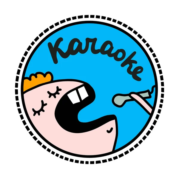 Karaoke Ručně Kreslené Vektorové Logo Ilustrace Kresleném Stylu Zpěvák — Stockový vektor