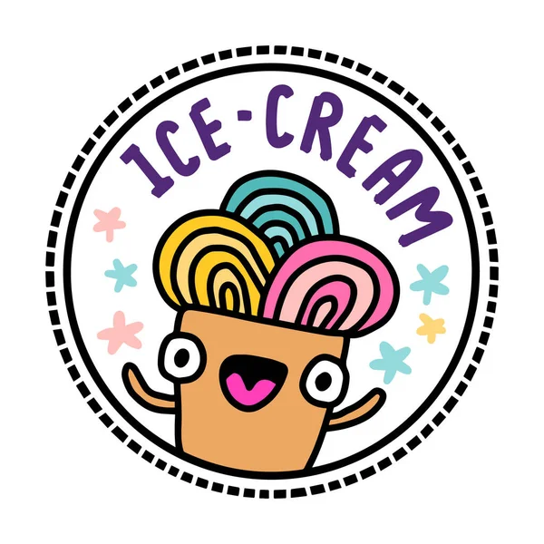 Ice Cream Dessert Hand Drawn Illustration Logo Cartoon Doodle Style — Stock Vector