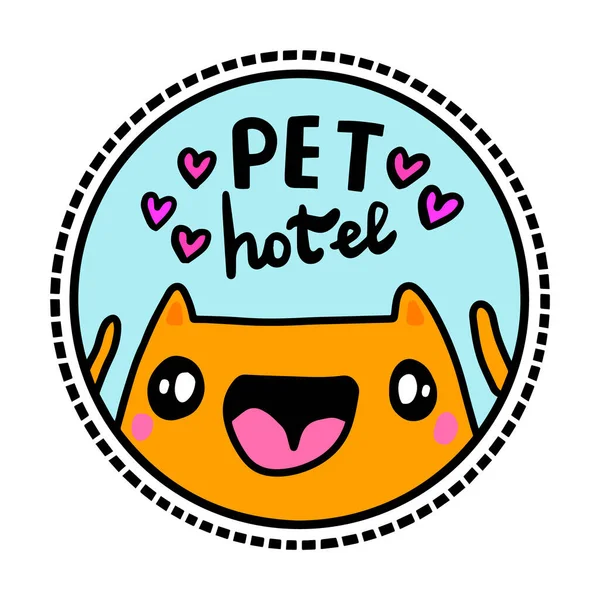 Pet Hotell Handritad Vektor Illustration Tecknad Klotter Stil Orange Katt — Stock vektor