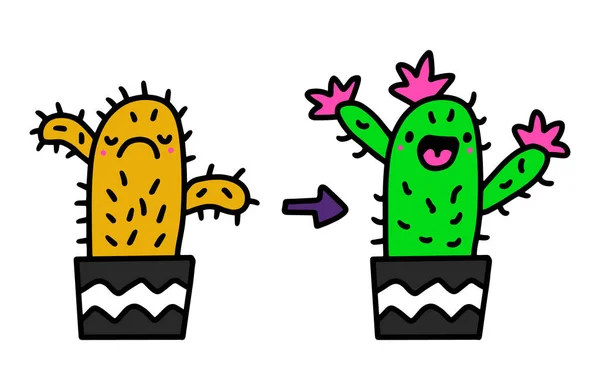 Cactus Voor Het Nemen Van Zorg Ondersteuning Hand Getekend Vector Stockillustratie