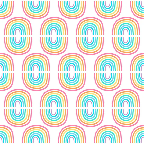 Pastel Rainbows Hand Drawn Vector Seamless Pattern Cartoon Comic Style — Stock Vector