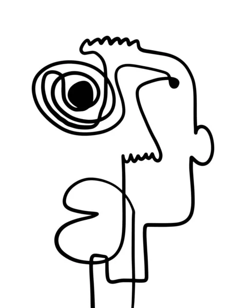 漫画の抽象的なスタイルの人形男で1行連続肖像画手描きイラストの肖像画 — ストックベクタ