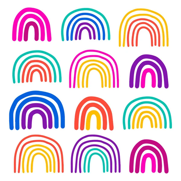 Set of different colorful rainbow hand drawn vector illustrations in cartoon style minimalism symbol