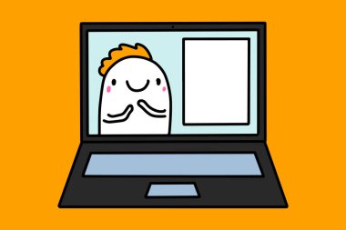 Çizgi roman stili webinar ile çevrimiçi kurs el çizimi vektör illüstrasyonu konuşan adam