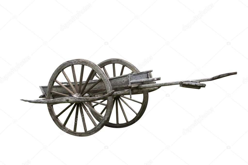 Conservative ancient wagon on white background