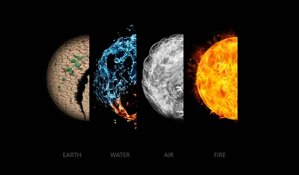 Siyah üzerinde izole edilmiş dört element.