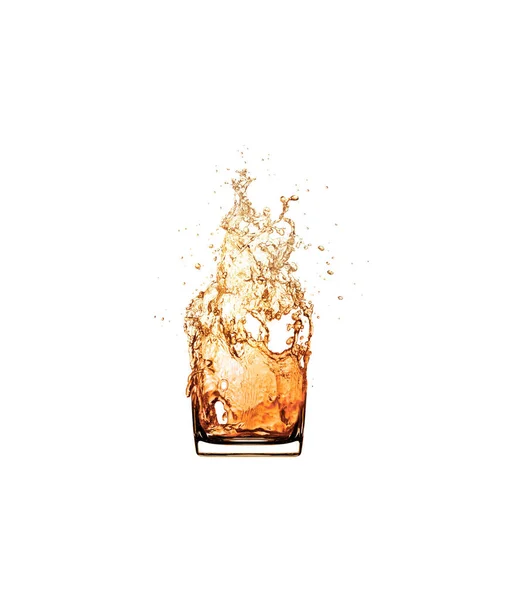 Whisky Stänk Dricksglas Isolerad Vit Bakgrund — Stockfoto