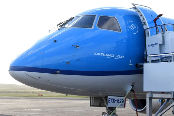 Close Avião Klm Royal Dutch Airline Estacionado Antes Partida Aeroporto Imagem De Stock