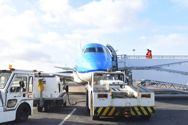 Land Operations Boarding Humberside Airport Klm Royal Dutch Airline Plane Stock Photo
