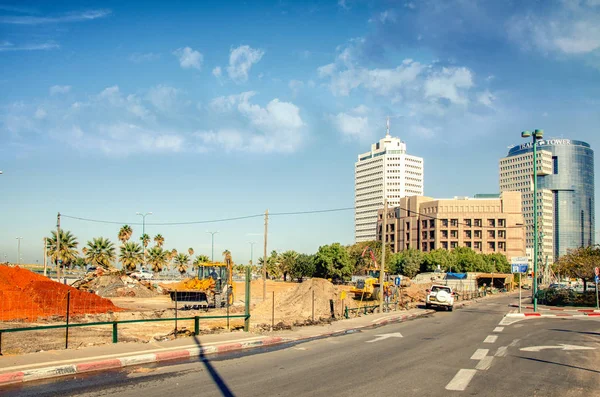 Tel Aviv Israel December 2017 Tunga Traktorer Arbete Den Tomt — Stockfoto