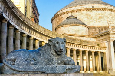 Napoli'deki Piazza del Plebiscito'da Aslan Heykeli, İtalya
