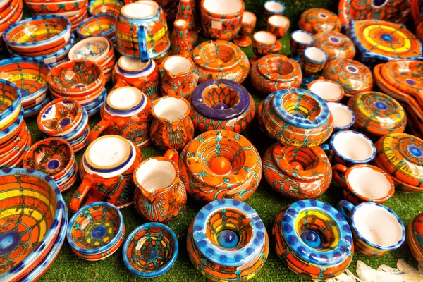 Beautiful decorative dishes for sale on the street in historic town of Erice in Sicily, Italy
