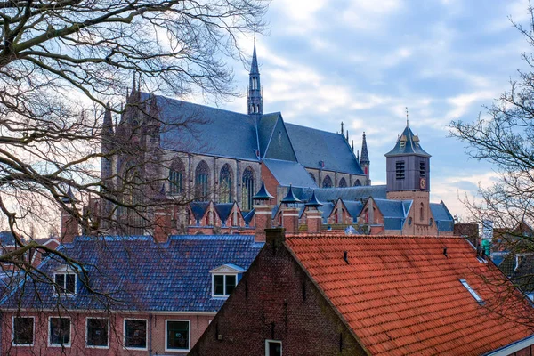 Paysage Cathédrale Médiévale Hooglandse Kerk Dans Paysage Urbain Leyde Pays — Photo
