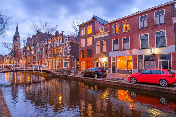 Evening View Canal Church Delft Amsterdam Dutch City Spring Sunset — Stock Photo, Image