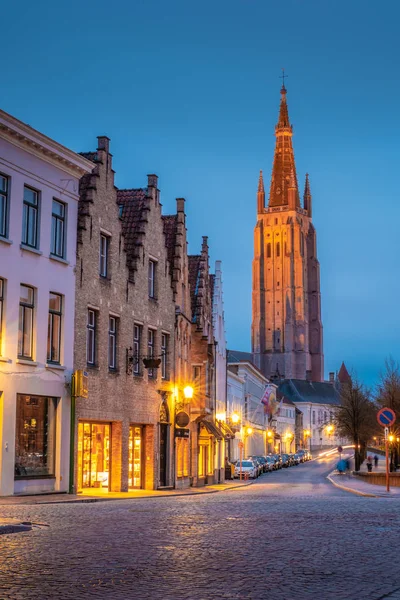 Evening Streets Bruges Rain View Night Onze Lieve Brugge Background — Stock Photo, Image