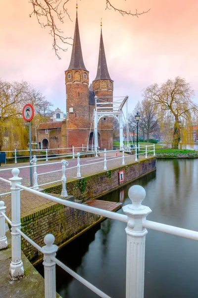 Evening View Canal Vve Oostpoort Delft Dutch City Spring Sunset — Stock Photo, Image