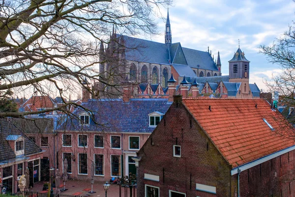 Landskap Medeltida Hooglandse Kerk Katedralen Stadsbilden Leiden Nederländerna Europa — Stockfoto