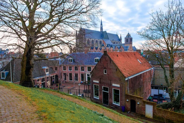 Landskap Medeltida Hooglandse Kerk Katedralen Stadsbilden Leiden Nederländerna Europa — Stockfoto
