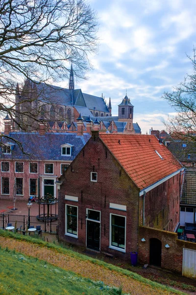 Leiden Şehir Manzarasında Ortaçağ Hooglandse Kerk Katedralinin Manzarası Hollanda Avrupa — Stok fotoğraf