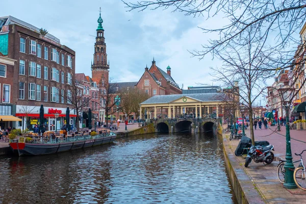 Centre Ville Avec Vue Sur Canal Pont Vélos Rue Nieuwe — Photo