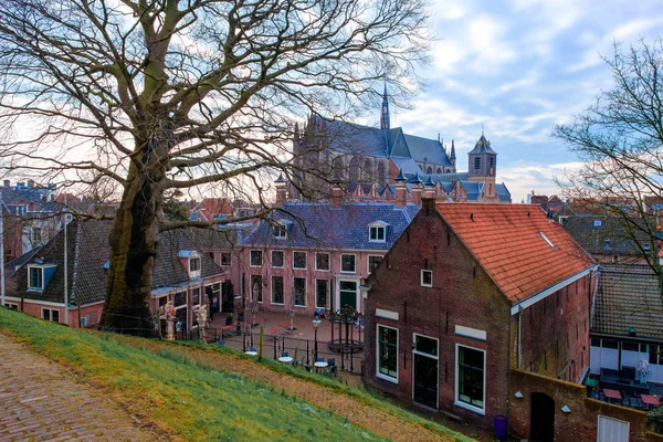 Leiden Şehir Manzarasında Ortaçağ Hooglandse Kerk Katedralinin Manzarası Hollanda Avrupa — Stok fotoğraf