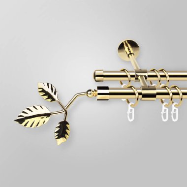 Antika yaprakları ile perde direkleri gri arka planda altın finial şekilli