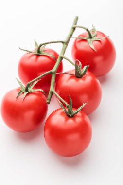 Beyaz arka planda kiraz domates Dalı
