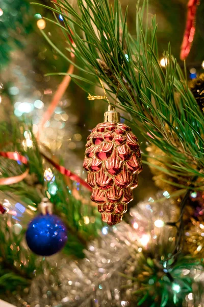 Cone Shaped Bauble Hanging Festive Christmas Fir Tree Royalty Free Stock Photos