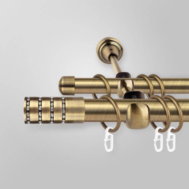 Gri arka planda perde direkleri ile kristaller ile modern metal