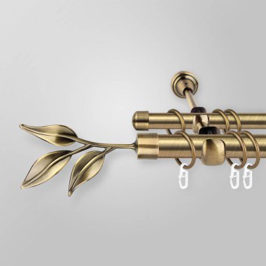 Gri arka planda yaprak şeklinde metal sonlu perde eaves