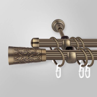 Gri arka plan üzerinde antik desenli dekoratif metal fişli perde saçajlar