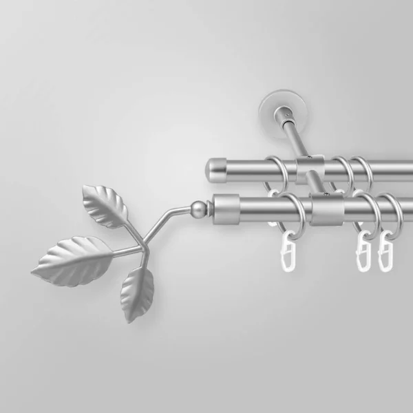 Gardinenstangen Mit Antiken Blättern Geformten Metallknauf Auf Grauem Hintergrund — Stockfoto