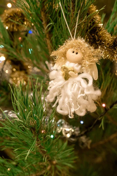 Angel Doll Ornament Hanging Festive Christmas Fir Tree — Stock Photo, Image