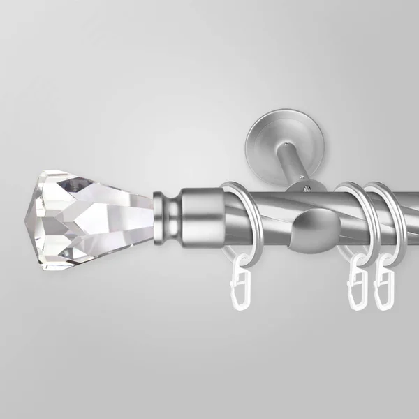 Curtain Pole Crystal Flower Shaped Tip Grey Background — Stock Photo, Image