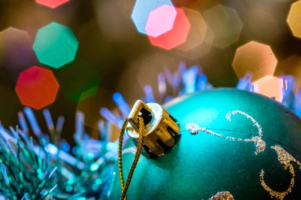 Blue Ball Bauble Decoration Christmas Lights Bokeh Background Stock Image