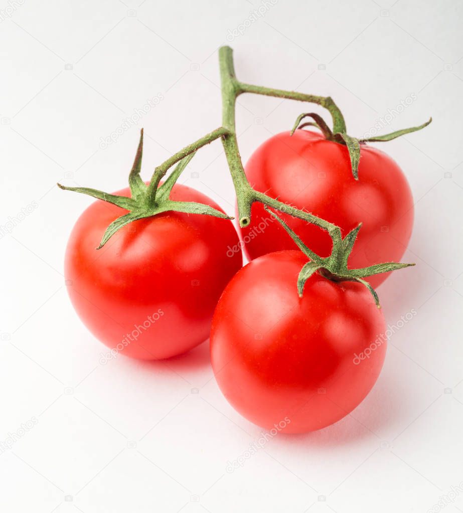branch of cherry tomatoes on white background