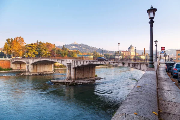 Beautiful ancient bridge over Adige river in Verona, Italy, Europe