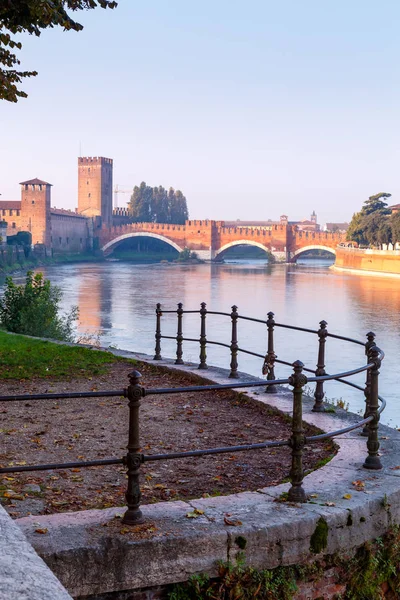 Beautiful ancient bridge over Adige river in Verona, Italy, Europe