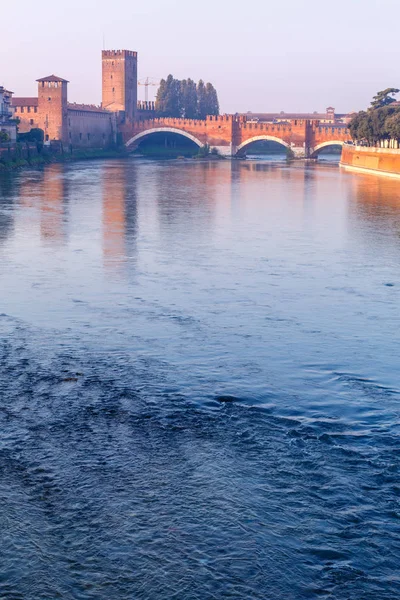 Beautiful ancient bridge over Adige river in Verona, Italy, Europe