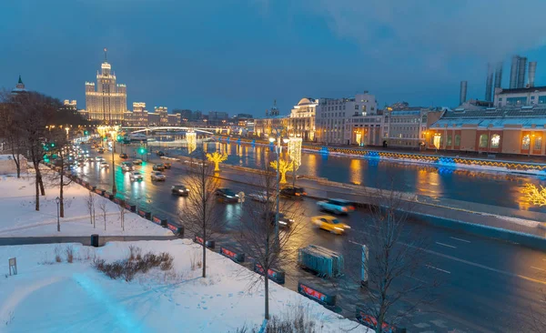 Nowy Rok Dekoracji Festiwalu Ulicy Samochodami Moskwie Rosja — Zdjęcie stockowe
