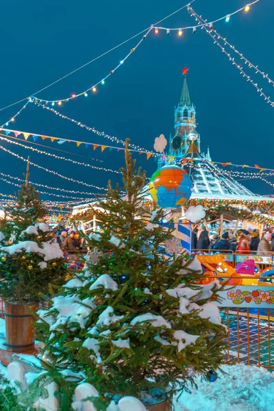 New Year Trees Festival Attractions Street Moscow Russia — Stock Photo, Image