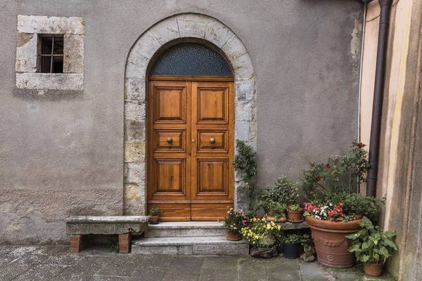 Архитектурная Деталь Уличного Дома Деревни Сан Кашано Баньи Сиена Тоскана — стоковое фото