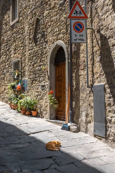 Уличная Сцена Деревянной Дверью Старом Доме Каоне Фаццо Тоскана Италия — стоковое фото