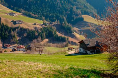 Güney Tirol yeşil vadisinde Dağ köyü sahne, İtalya, Avrupa