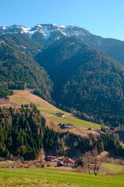 Güney Tirol yeşil vadisinde Dağ köyü sahne, İtalya, Avrupa