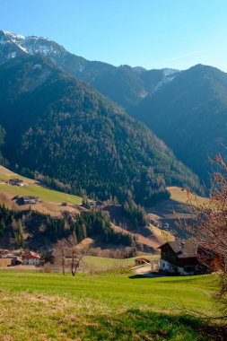 Güney Tirol yeşil vadisinde Dağ köyü sahne, İtalya, Avrupa