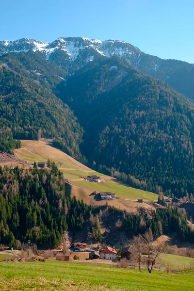 Güney Tirol yeşil vadisinde Dağ köyü sahne, İtalya, Avrupa