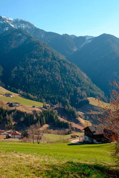 Güney Tirol yeşil vadisinde Dağ köyü sahne, İtalya, Avrupa