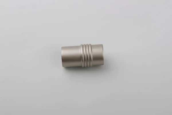 Tube Metal Plug Curtain Eaves Grey Background — Stock Photo, Image